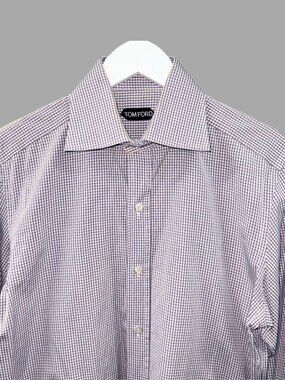 TOM FORD Lavender White Micro Gingham Button Up Shirt Cotton Sz L